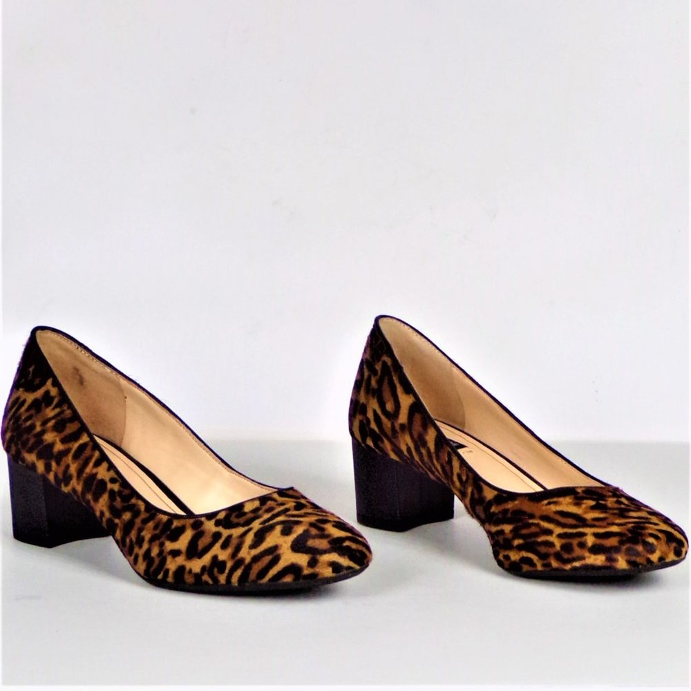 ALEX MARIE size 6.5M brown/fawn leaopard-spotted mid-heel calf-hair pumps